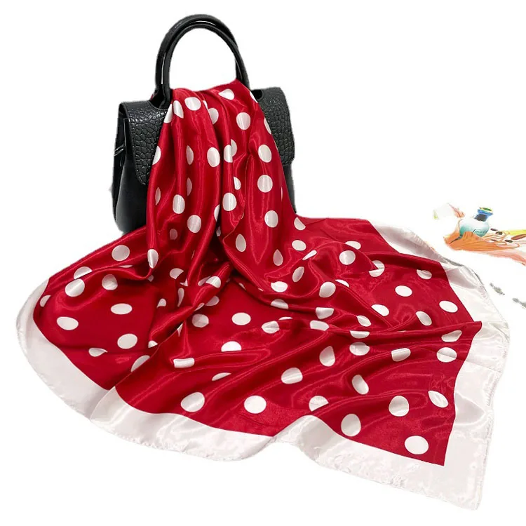 New polka dot printed scarf ladies 100% polyester satin square scarf