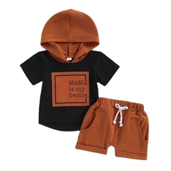 new designs handsome baby boy hooded T-shirt shorts set sports two sets children suit 9-12 month newborn baby clothing