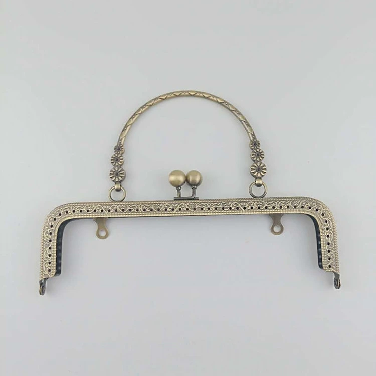 20cm square embossed three flower mouth gold metal clasp handle for bag purse frame luggage handbag suitcase box