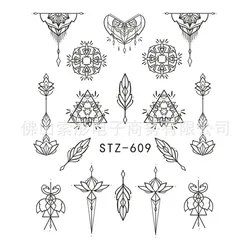 Black Geometric Strip Lines Nail Sliders Animal Sticker Abstract Women Face Lion Flower DIY Manicure Design Nail Art Decals Foil