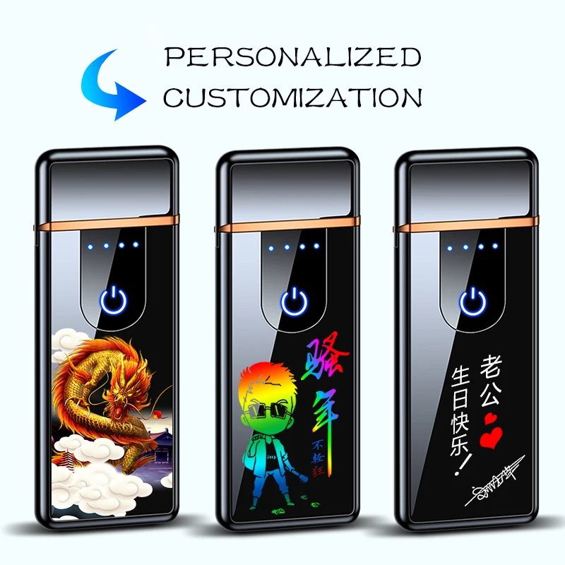 Ультратонкая USB перезаряжаемая зажигалка с сенсорным экраном Двусторонняя Электронная логотипом