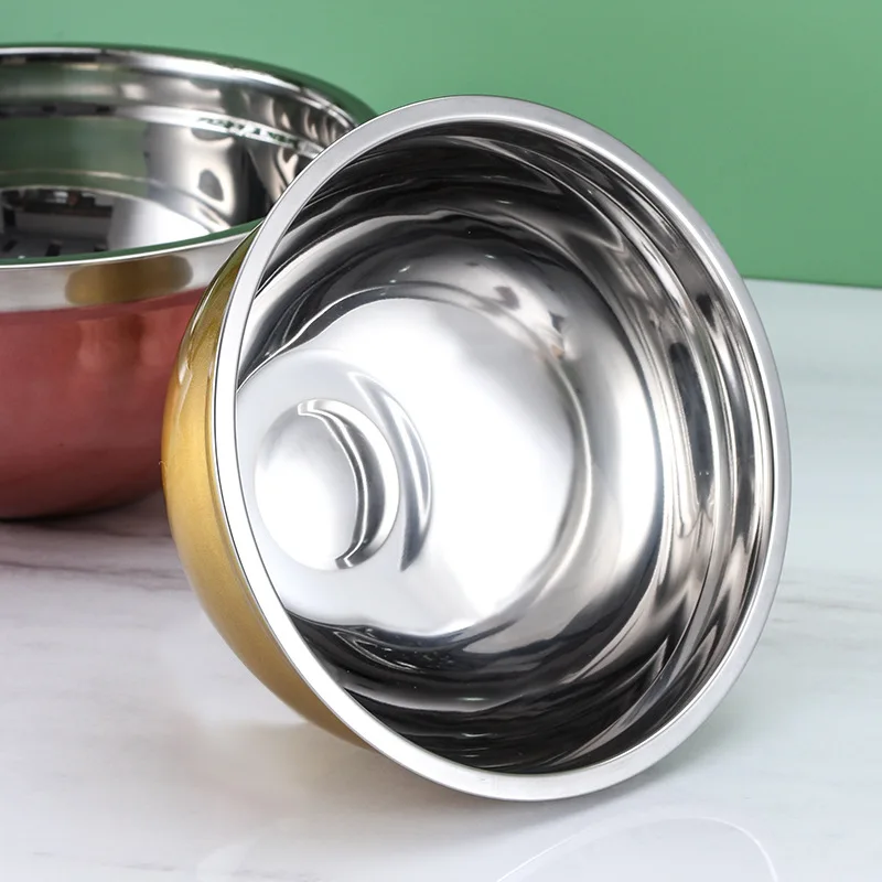 Customized Vegetable Food Bowl Salad and Fruit Deep Stainless Steel Mixing Bowl  with silicone bottom salad maker