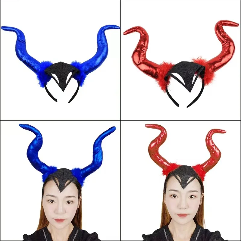 Popular Halloween Ghost Festival hair hoop demon large ox horn buckle decorative headdress costume ball party props