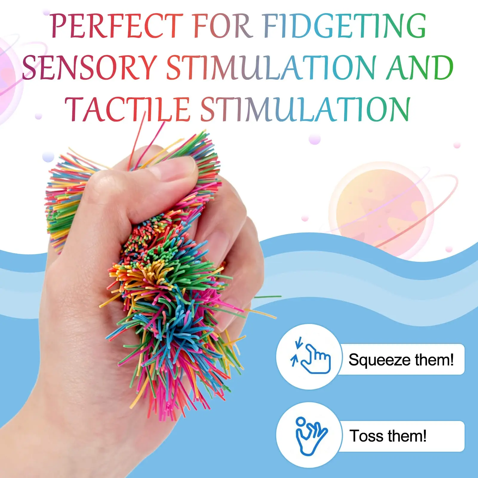 New Sensory Fidget Colourful Soft Rainbow Fluffy Bouncy Ball Anti Stress Silicone Monkey Stringy Balls For Children