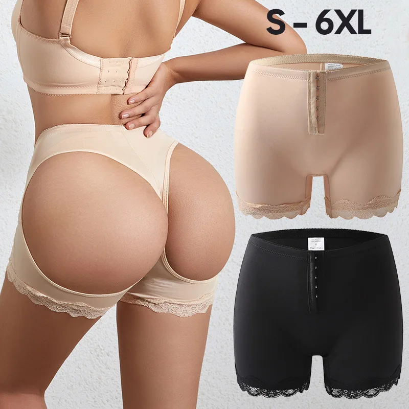 Body Shapewear Women Butt Lifter Mid-rise Boyleg Slimming Sheath Plus Size S-6XL Standard Adults Knitted Shapers Powernet / Lace