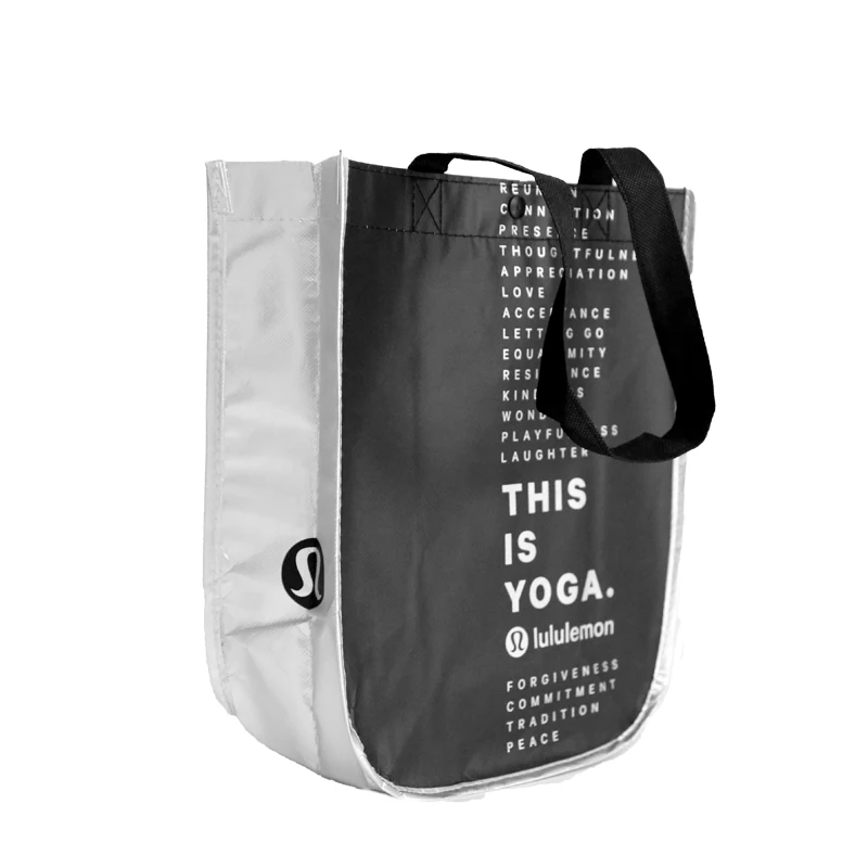  2021 Недорогая модная сумка Lululemon стильная Экологически чистая Водонепроницаемая серебряная металлическая ламинированная полипропиленовая Нетканая многоразовая для