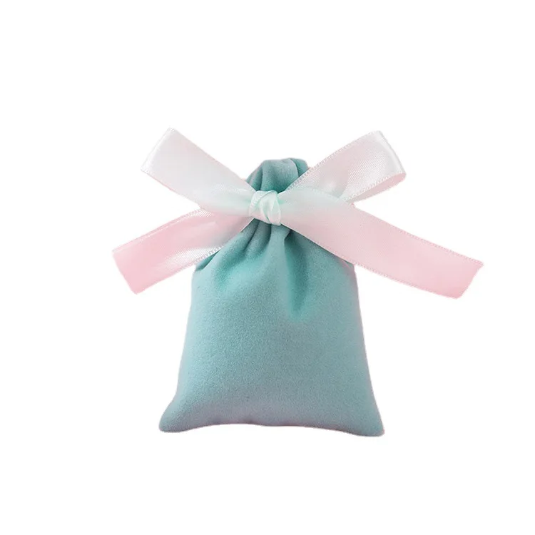 Felt Custom Logo Printed Gifts Jewelry Pouch Velvet Drawstring Bag with wide ribbon