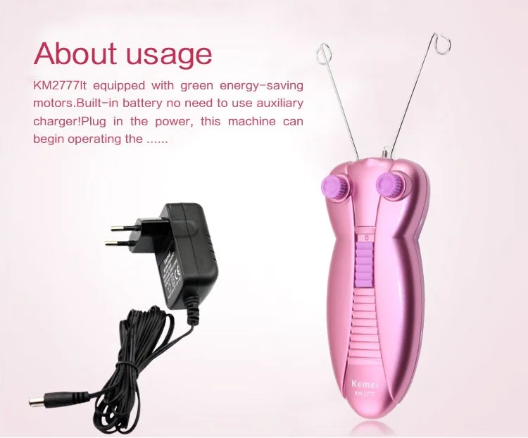 Kemei Lady Electric Epilator Butterfly Design Face Cotton Thread Defeather Epilator Women Facial Hair Remover Machine