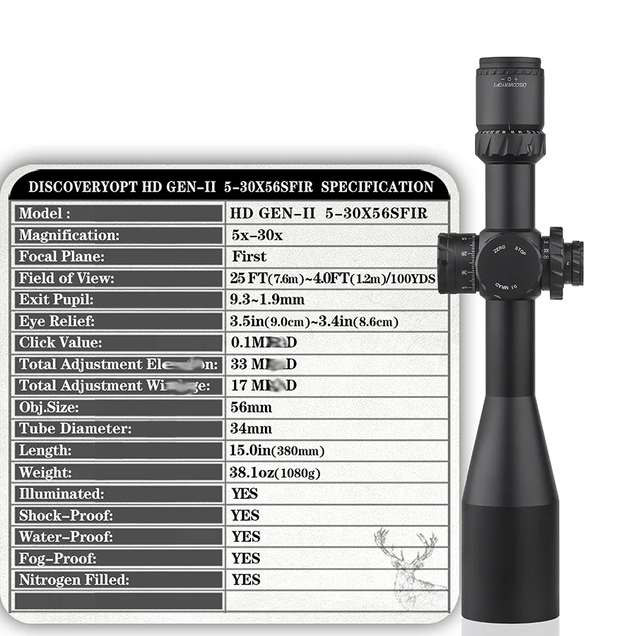 Discovery HD GEN II 5-30 X56SFIR FFP 34mm Tube etched glass First Focal Plane Illuminated scope Sight