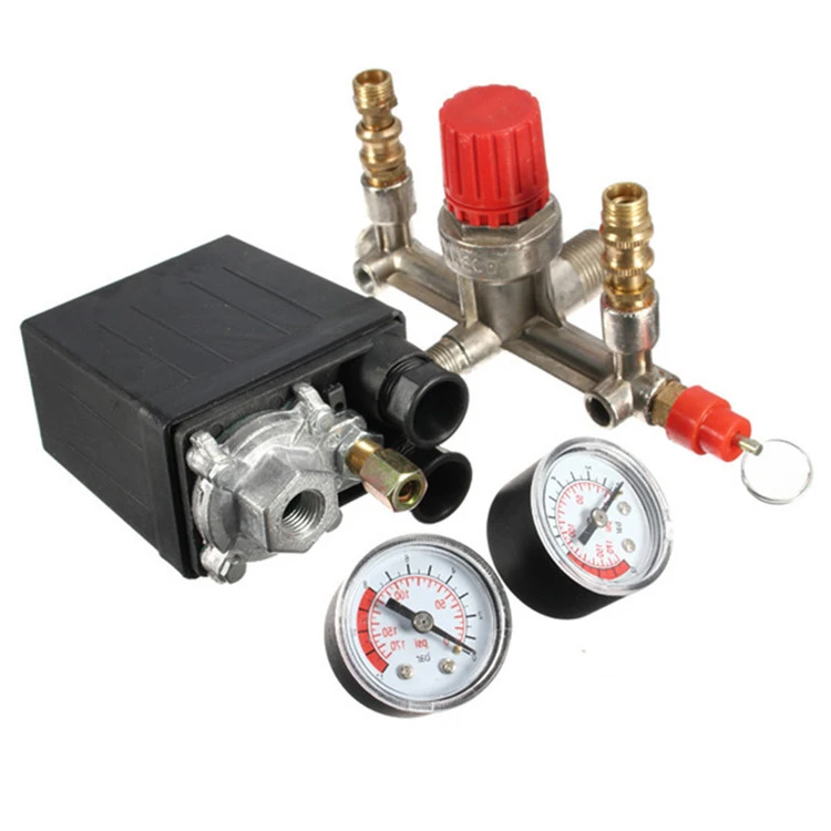 Air Compressor Pressure Control Switch Valve Manifold Regulator w/ Gauges Relief
