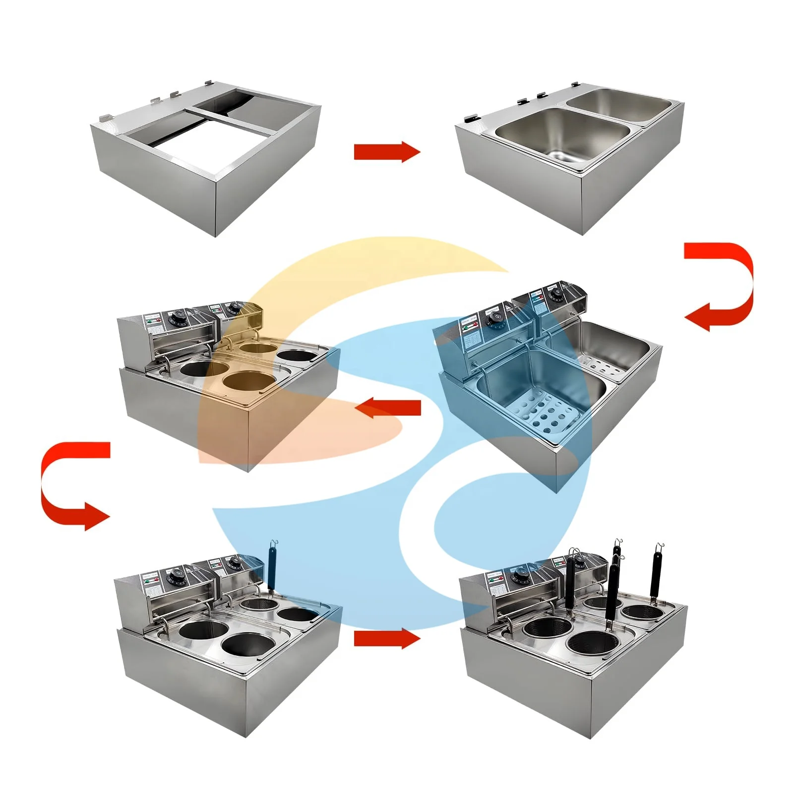 Vegetables Spaghetti Dumplings Boiler Commercial Noodle Boiler Commercial Stainless Steel Four Baskets Pasta Cooker