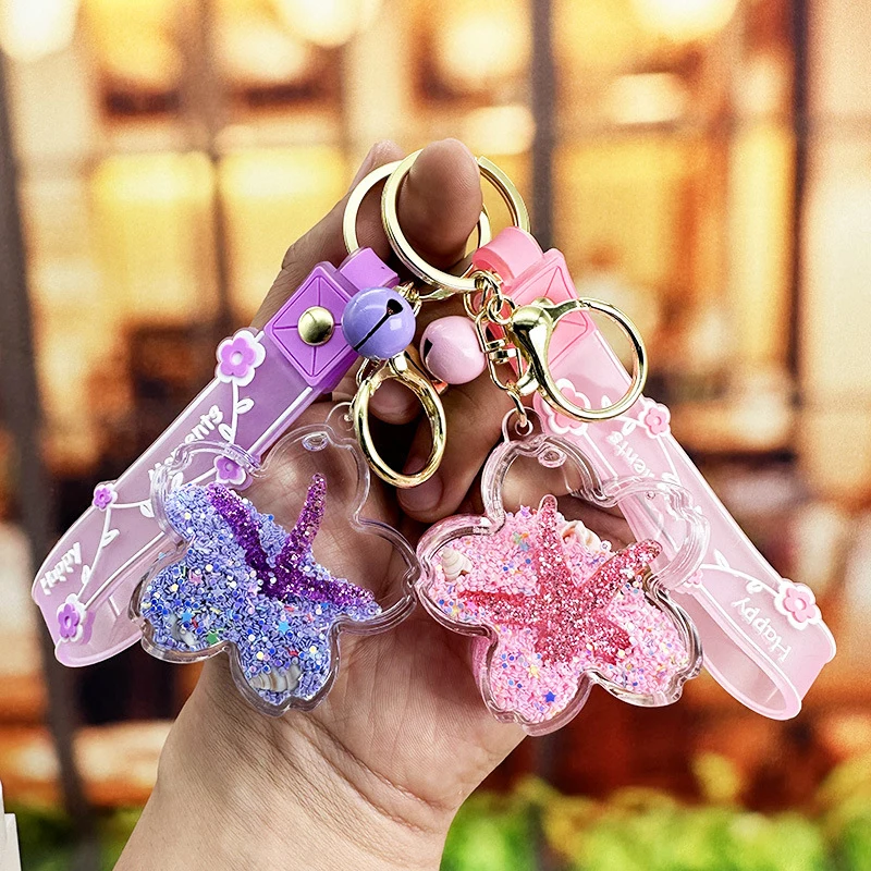 Custom Promotional Gifts Liquid Glitter Acrylic Charm Creative Pendant Into Oil Liquid Quicksand Keychain