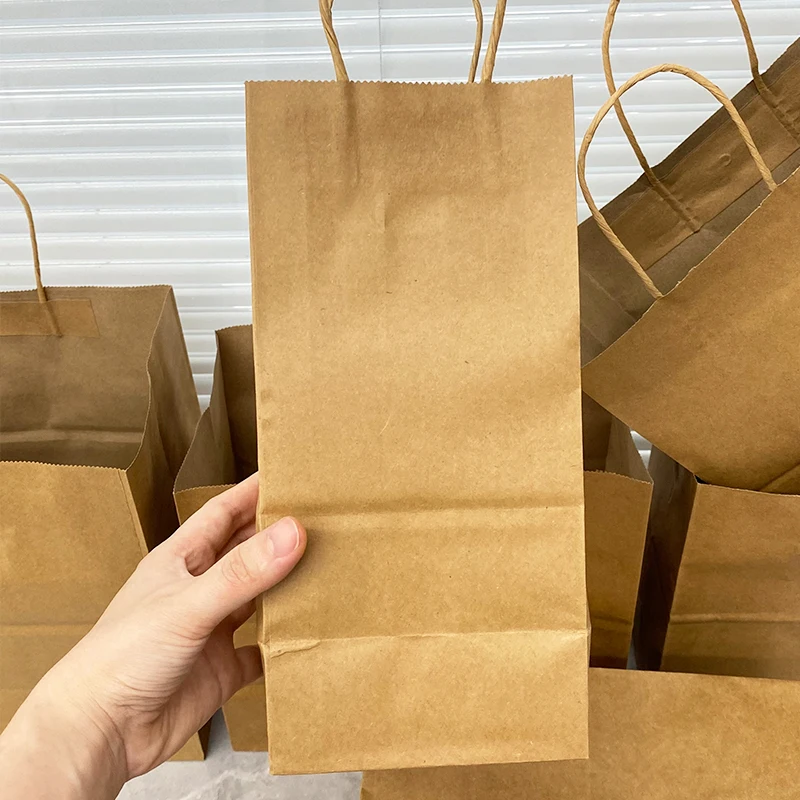 Cheap handle kraft paper bags food takeaway packaging kraft paper bags custom printing takeout kraft paper tote bag