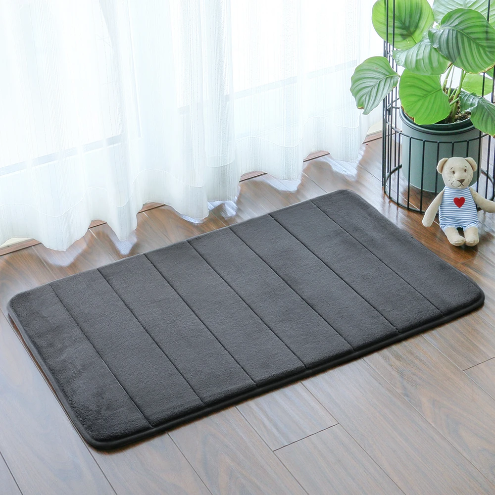 Coral Velvet Stripe Solid Color Floor Mat backing PVC Water Absorption Anti-skid foot mat Embossing Sponge Bath Mat