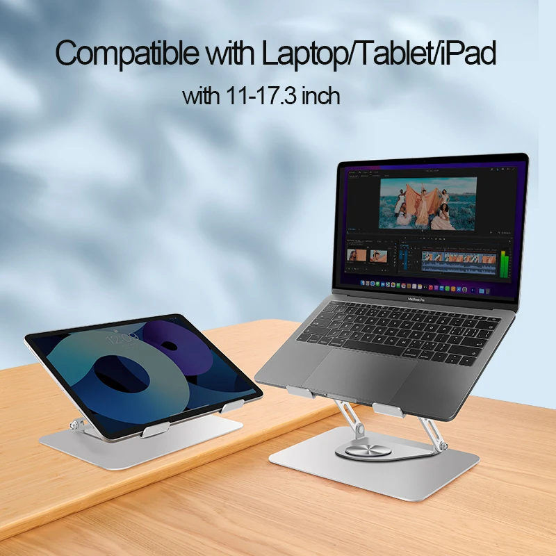 360 rotating swivel laptop stand for standing work multi-angle height ventilated laptop riser adjustable laptop stand