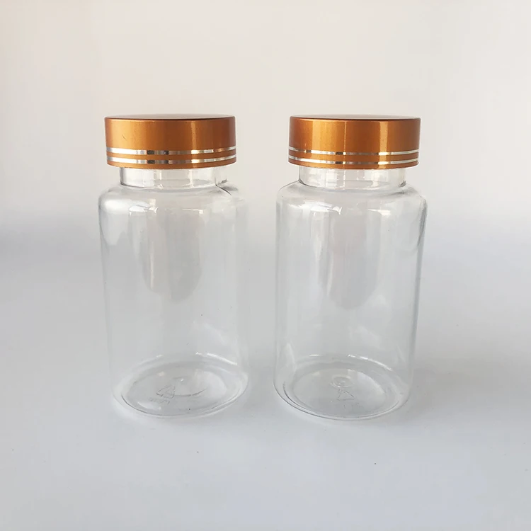 Custom logo 120ml 120cc 4 oz clear plastic capsule tablet pill packaging bottle container with gold screw cover cap lid