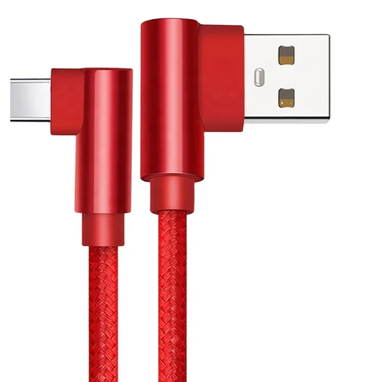 New 2024 High quality right angle usb cable nylon fabric 2.1A charging data sync cable Suitable for all mobile phones
