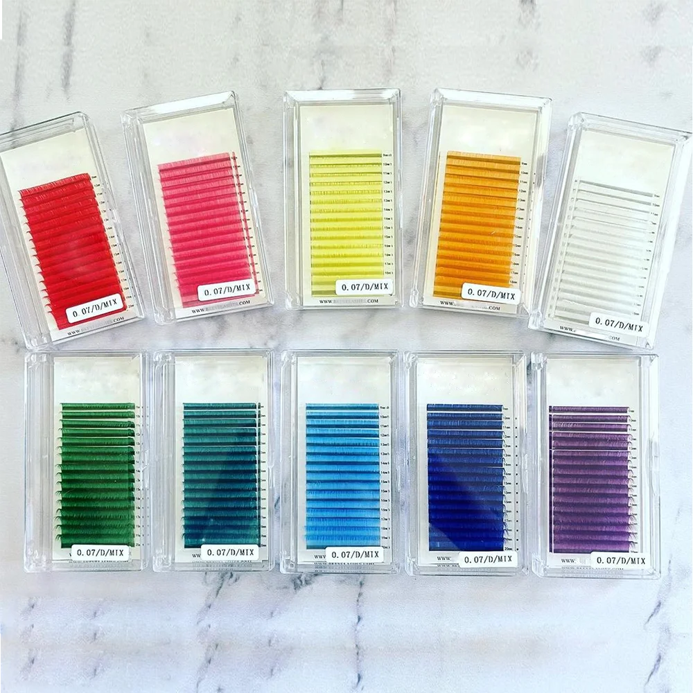 8-25mm Mix Natural Colored Eyelash Extension Pink Red Blue Purple Faux Mink Individual Eye Lash Russian cashmere Volume lashes