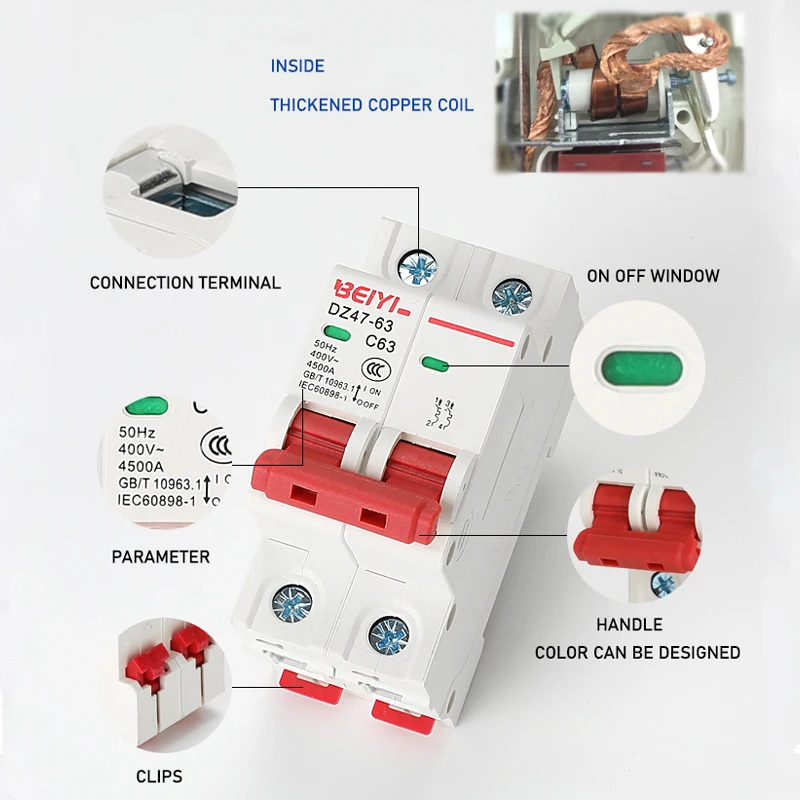 Factory directly sale DZ47 mcb ac miniature breakers one phase C curve one phase 1-5A,16A,32A,63A oem c20 mcb circuit breaker
