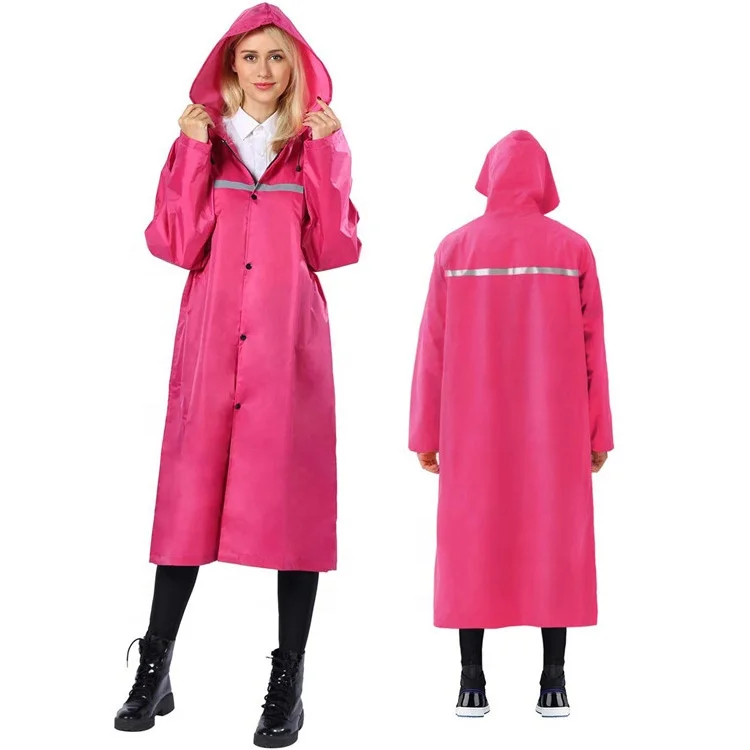 Hooded Rain Jacket for Adults Waterproof Reusable Plastic Central Raincoat Vinyl  Rainwear