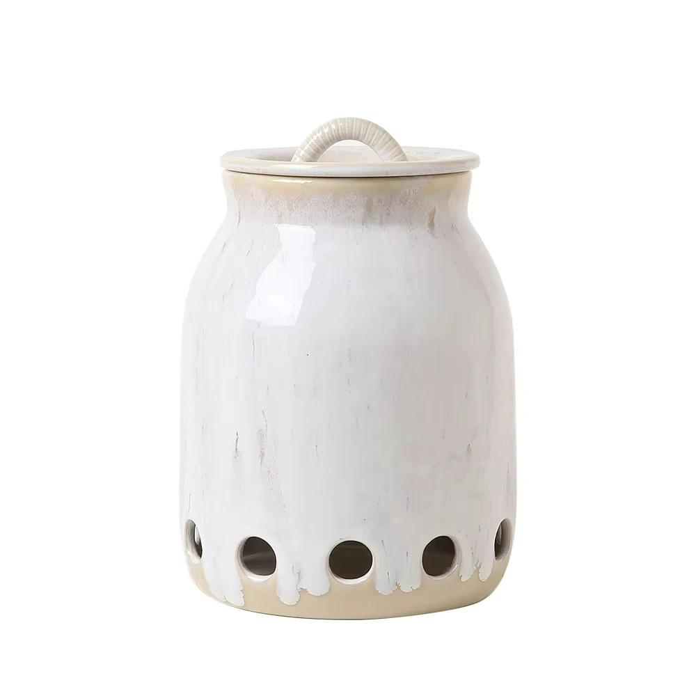 Potato Onion Garlic Airtight Food Storage Custom Ceramic Kitchen Canisters 2.5L Jar with Holes& Lid