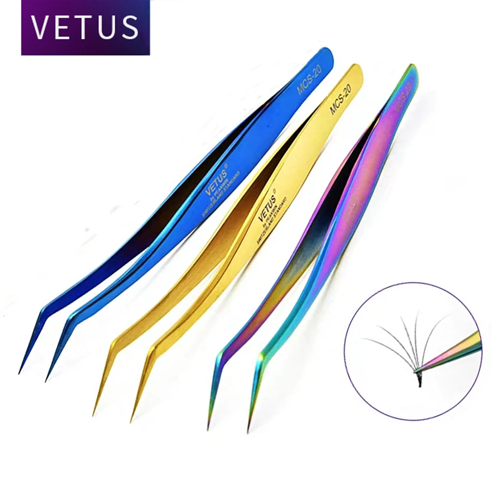 Yelix Vetus MSC Colorful Eyelash Extension Tweezers Anti-magnetic Volume Lash Tweezers Gold Eyebrow Pincet