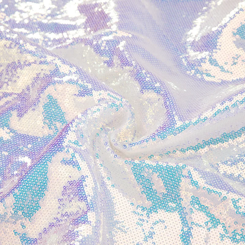 Fashion Kids Girls Sequin Dance Costume Dress Cloth yellow 3mm Transparent Fantasy Sequin Embroidery Fabric