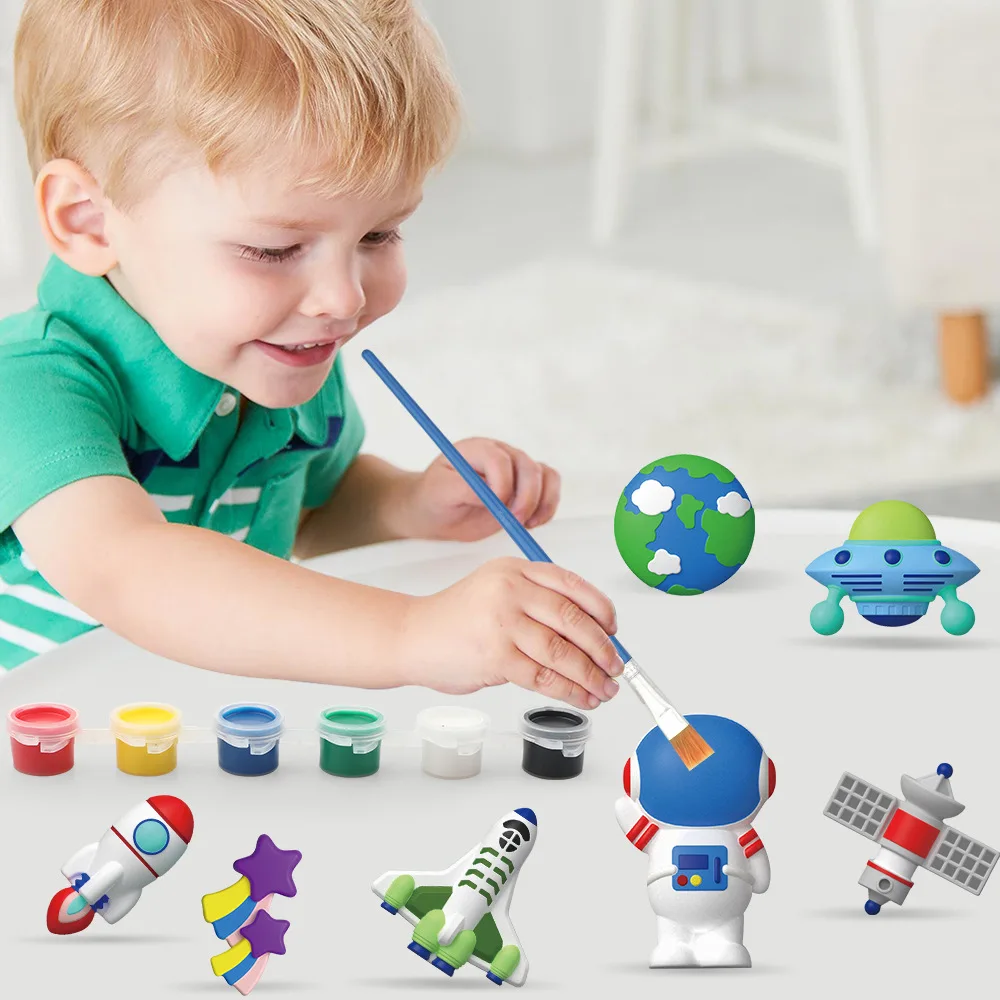 Kids Ceramic Painting Kit Bird Instects Space Vehicles DIY Figurines Arts Crafts Plaster Painting Set Gift Toys Children