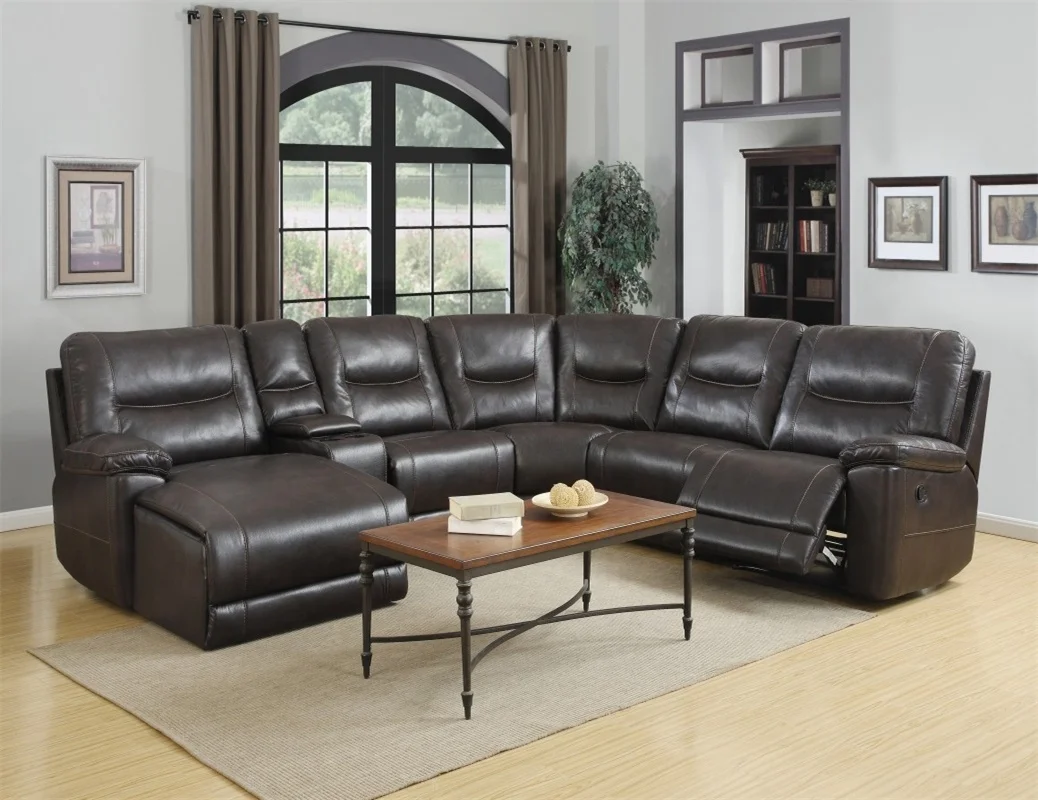 Hot selling comfortable leather sectional recliner corner sofa set with chaise