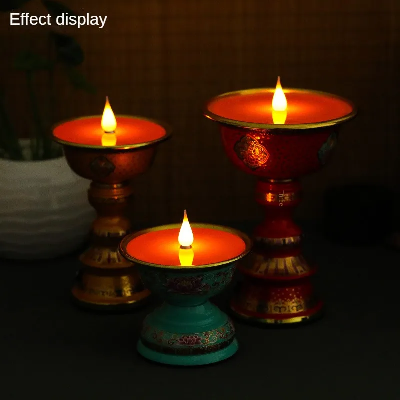 Electronic butter lamp charging simulation flame everbright lotus holder Buddha Tibetan cloisonne candlestick