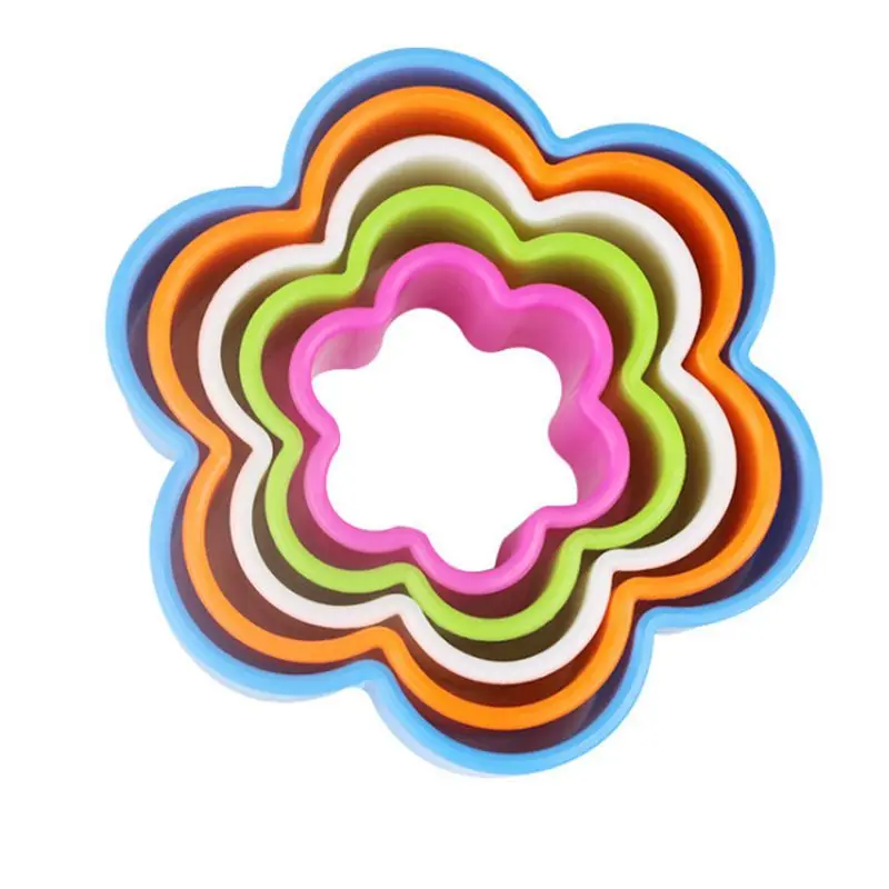 5Pcs Flower Shape Custom Plastic Fondant  Cookie Cutters Set Mould With Baking Tools