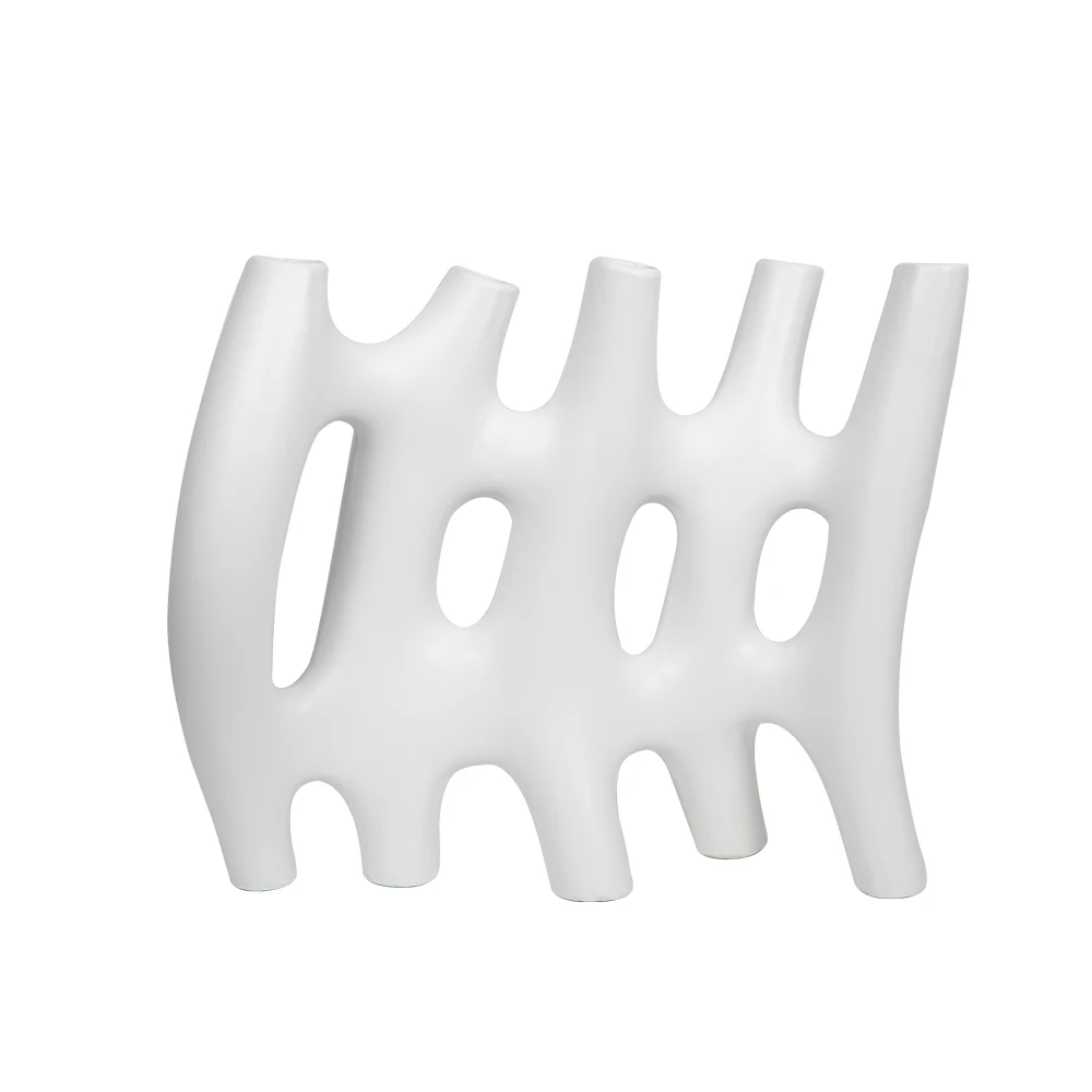 OMAYSN nordic bamboo shape smooth vase metal black white novel ceramic flower bottle glaze decoration with vases decor home