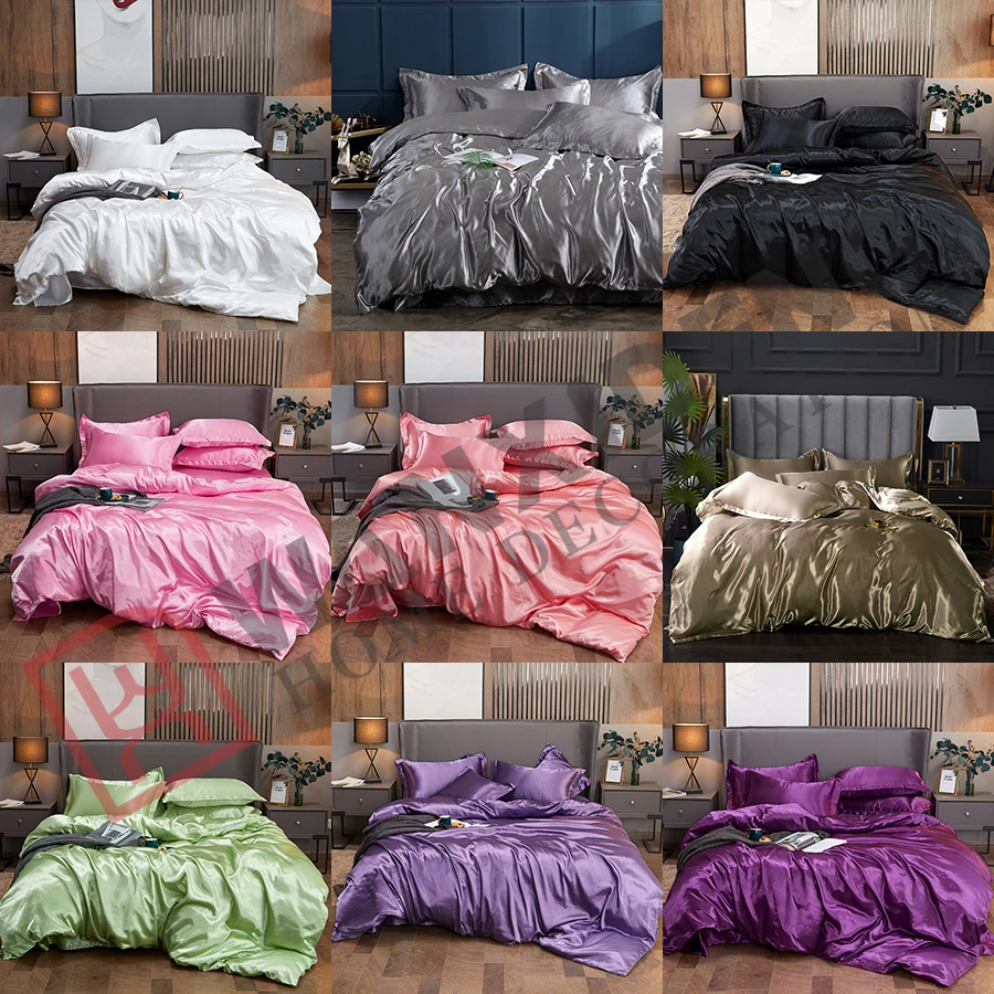 Ice Luxury Satin Silk Solid Color 3 Piece Set 4 Piece Set Hotel Super Soft Bed Sheet Duvet Slip Sheet Bedding Sets