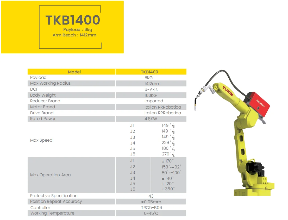 6 Axis MIG Welding Robot range 1450mm with power source MEGMEET Ehave CM350/welding robot machine
