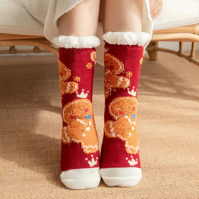 Santa Claus Fluffy Warm sleep socks Thick Fleece Non Slip Home floor Socks christmas cozy socks
