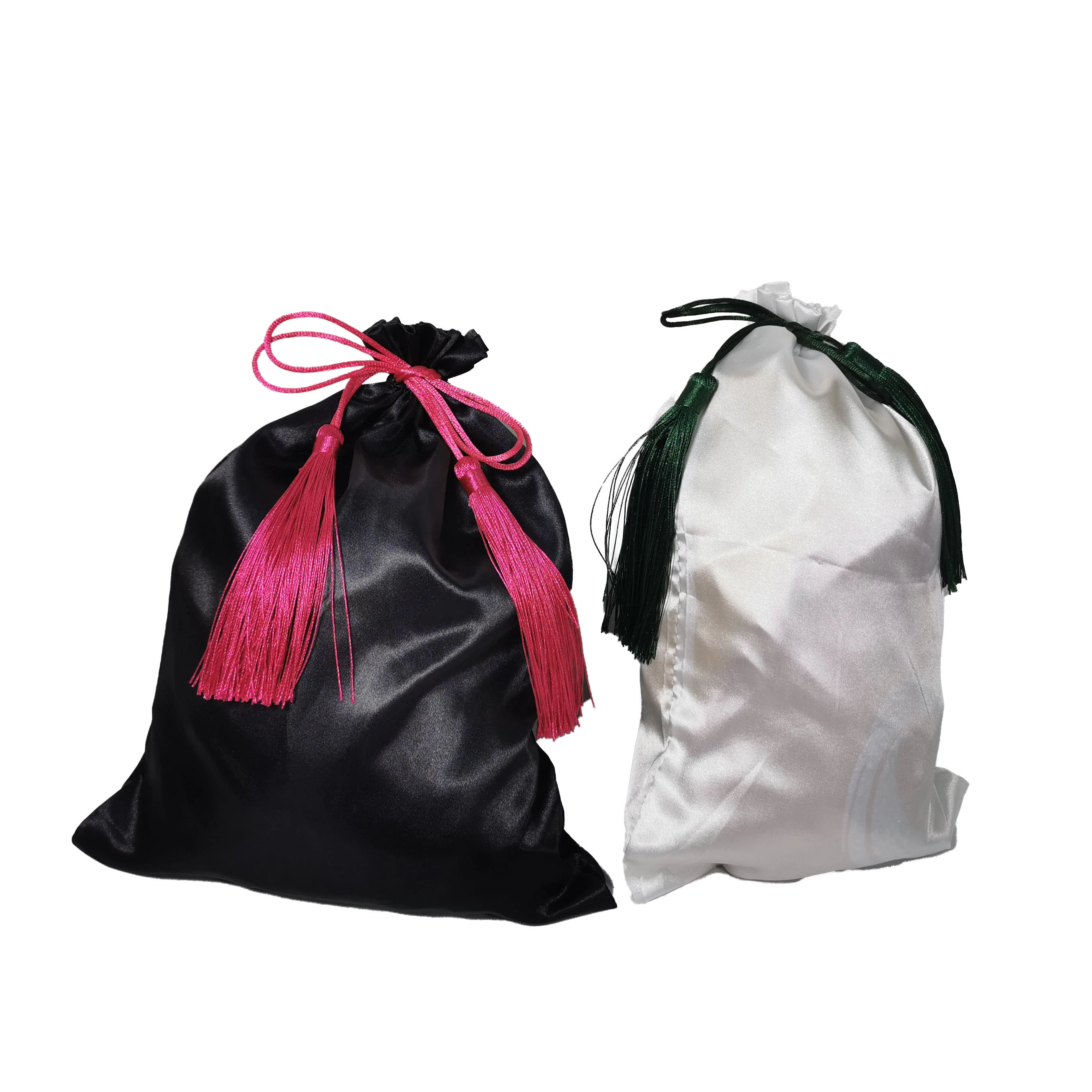 Custom Woven  logo silk tassel satin bag extension packaging satin gift bag for wig bundles