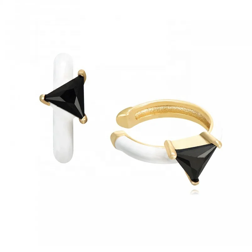 Gemnel 925 sterling silver gold plated fashion enamel negro triangular black drip zircon ear cuff