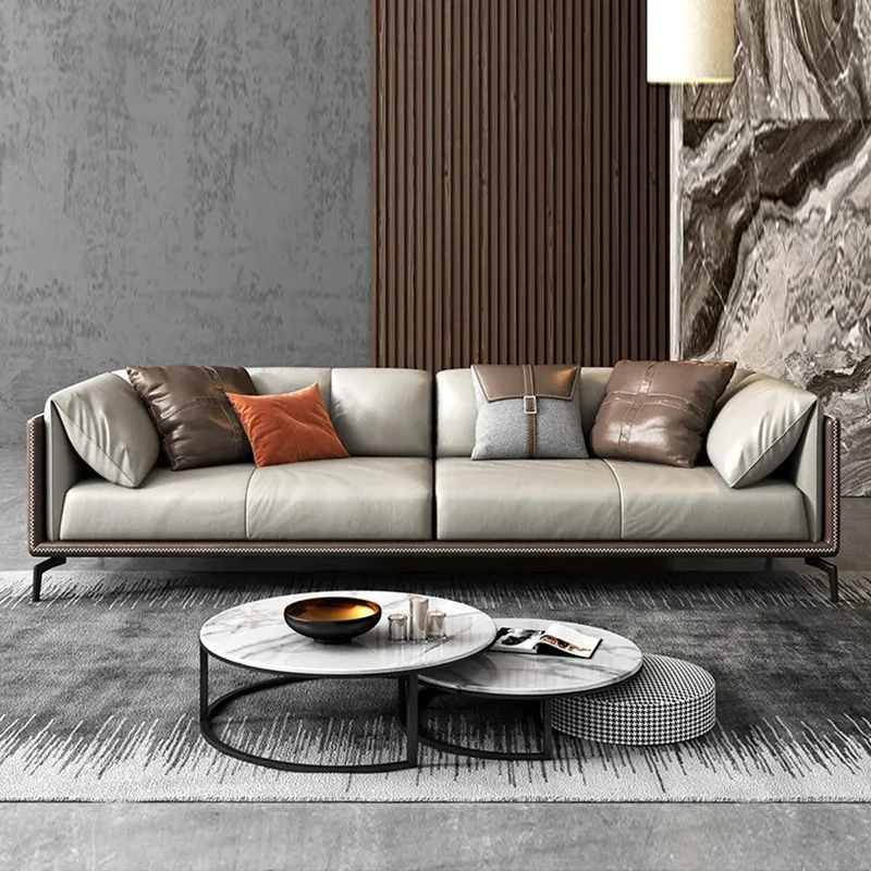 Italian Nappa Leather Living Room Sofa Minimalist Style Modern Soft Sofa Living Room Furniture