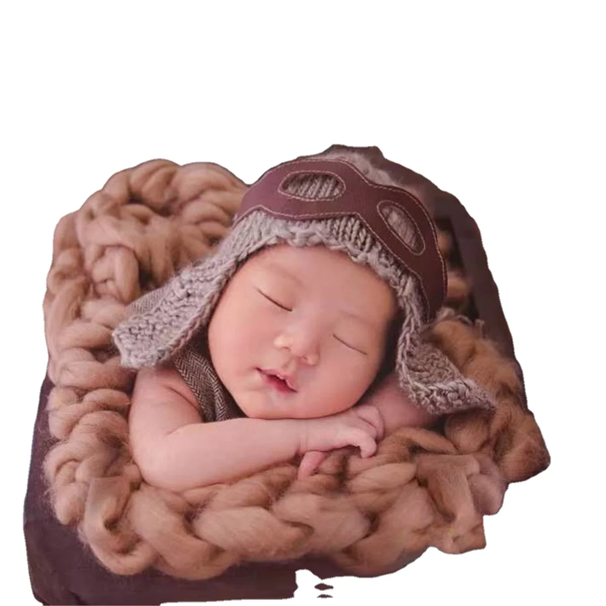 Baby pilot knitted suit  baby photo props  air force hat ear protection  flying glasses and hat set