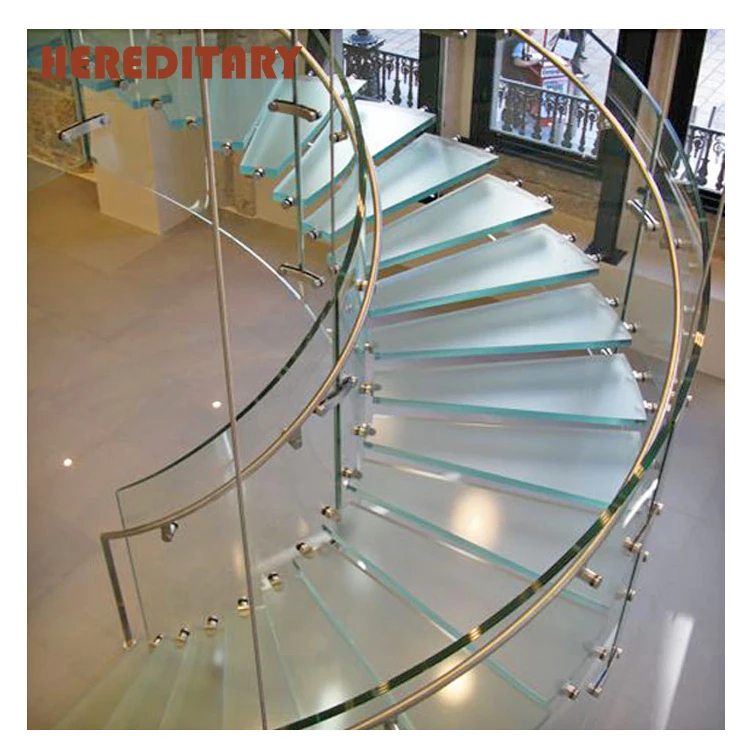 Manufacturer customized commercial stainless steel spiral staircase guardrail/modern curved glass tread staircase design