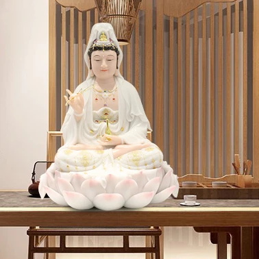 White Marble Amitabha Buddha Statue Home Decoration Inlaid Avalokiteshvara Bodhisattva Guanyin Buddha Statue