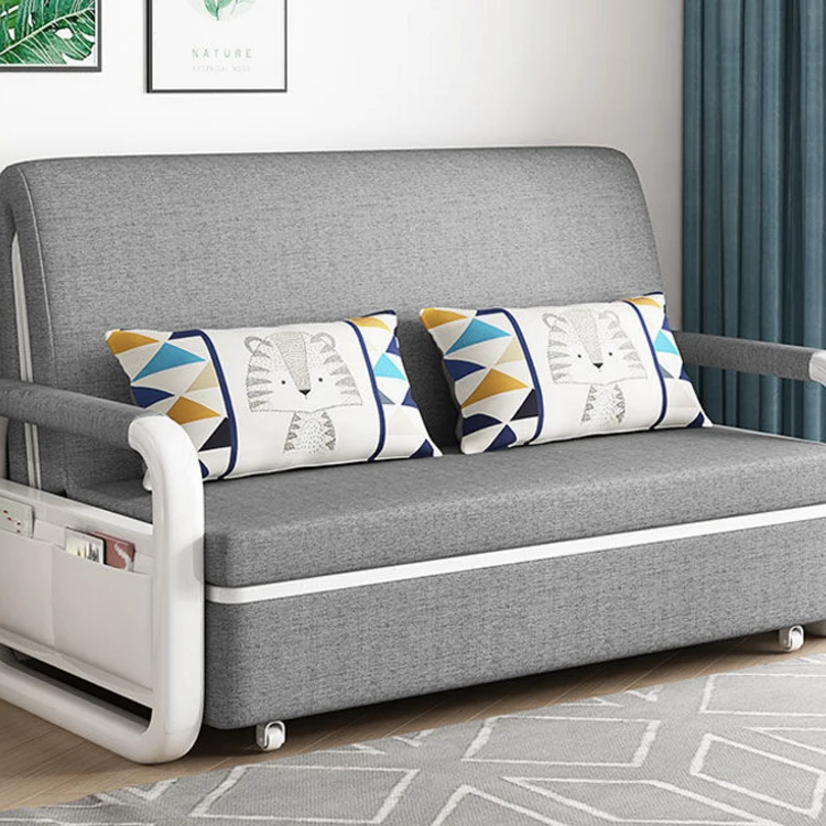 Modern Fabric Folding Chair Sleeper Three Seat Sofa Bed Wooden Living Room Multi-function Divan