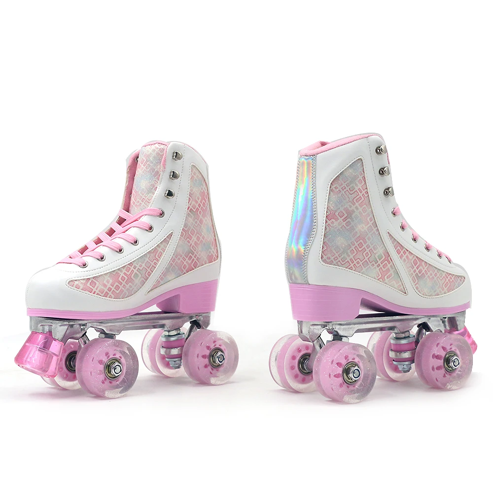 Pink Leather Factory Price Portable Roller Skate With Flashing Wheels
