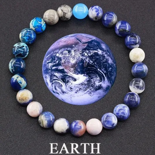 Planet Beaded Bracelet With Card 8mm Natural Stone Guardians Of The Solar System Healing Chakra Earth Sun Bracelet Men Jewelry
