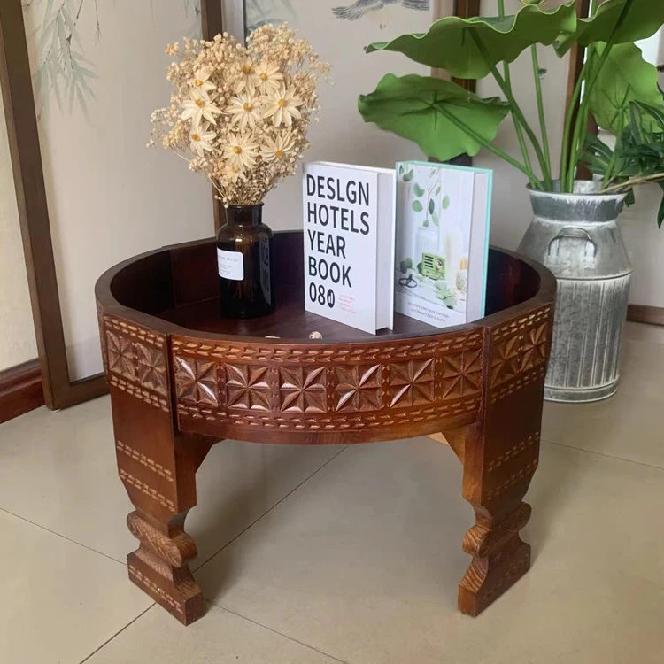 INNOVA customizable modern morocco style coffee table farmhouse rustic white solid wood round tea table