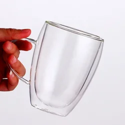 Wholesale Customized High Borosilicate Double Wall Tea Coffee Glass Cup With Handle