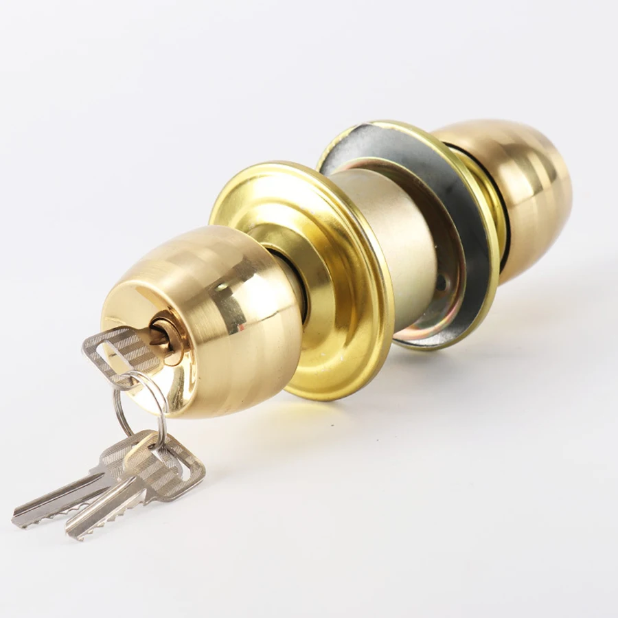 Factory Antique Furniture Fittings Stainless Steel Silver Gold Bathroom Wood Door Round Knob Ball Cylindrical Lock With Key