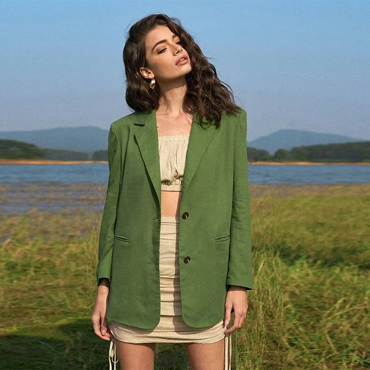 
Wholesale Original Design Custom Notched White Elegant Slim Fit Notch Collar Button Up Jacket Blazer for Office Ladies Women 