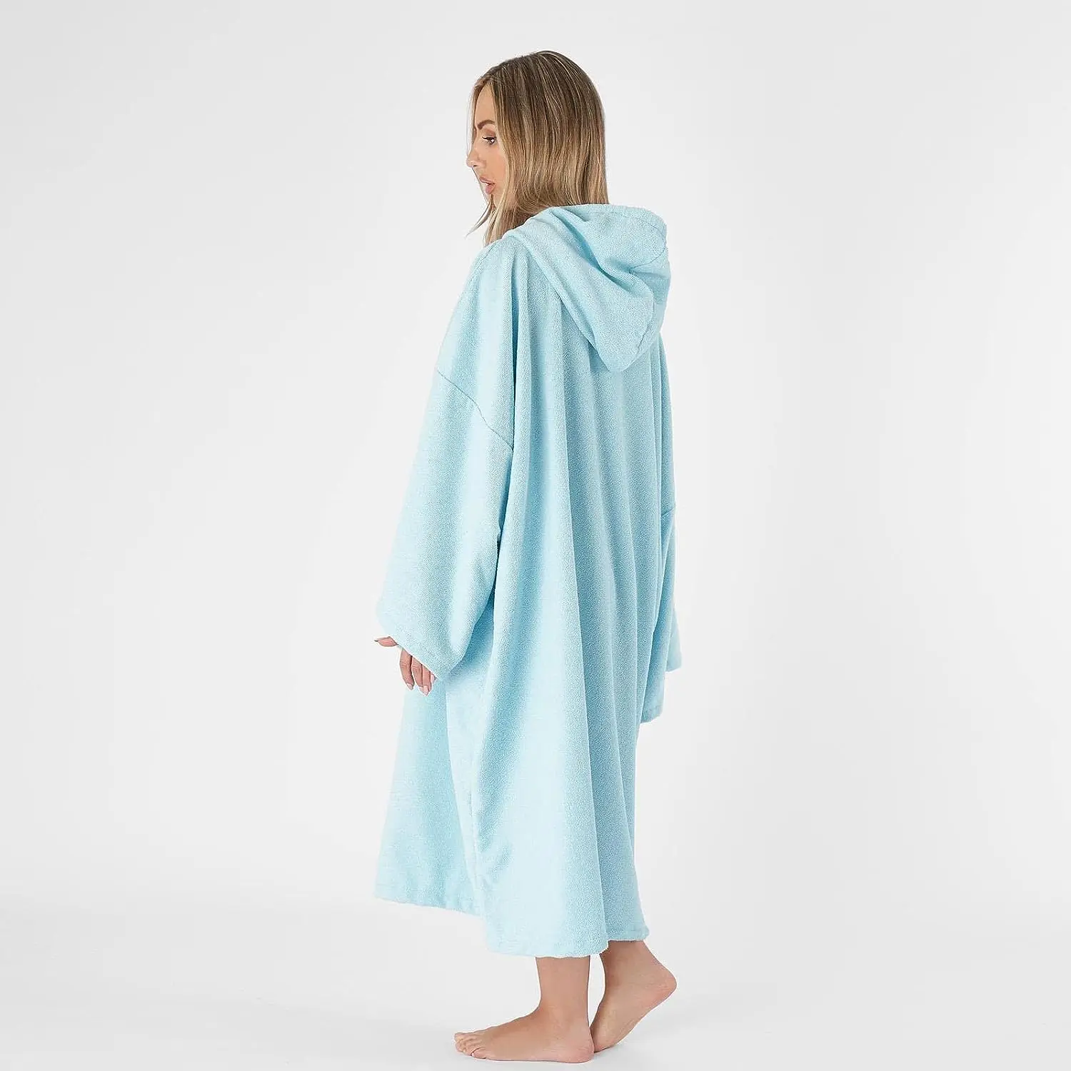 Swim towel Poncho Adult Hooded Large Bath Swim Surf Beach Absorbent Dry Microfiber Changing Robe for Men Boys Quick Dry Sky Blue