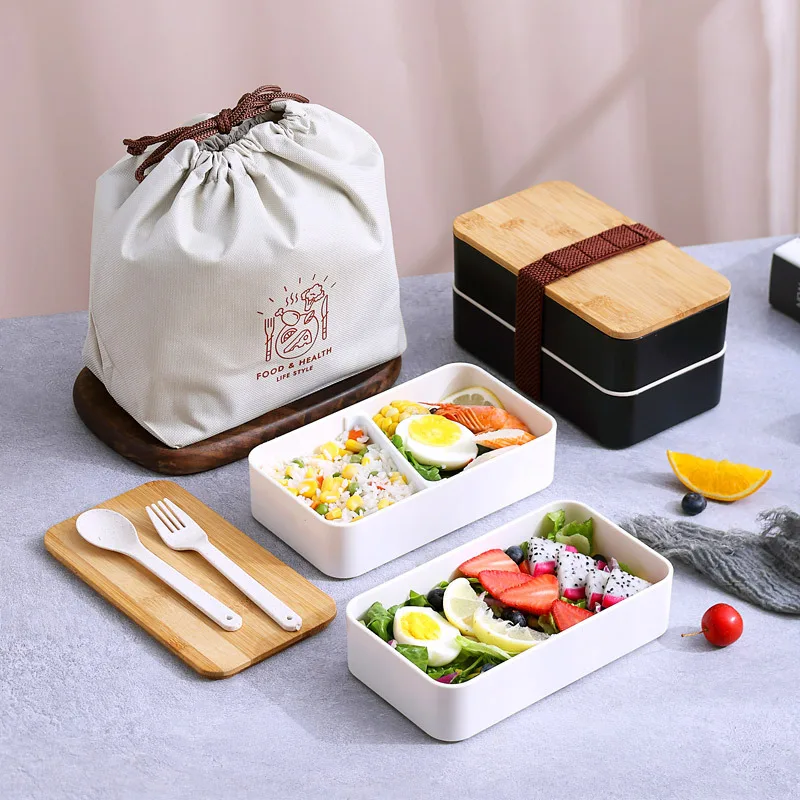 Double layer double wall lunch box for office  with bag Food Container Leak-Proof Microwave/Dishwasher Safe BPA free